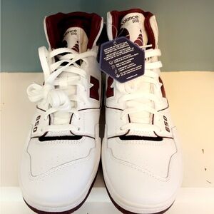 New Balance 650 High Tops White and Maroon Sneakers